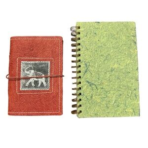 Handmade Paper Journals Two Blank Books Red Elephant Green Natural Sketch Art